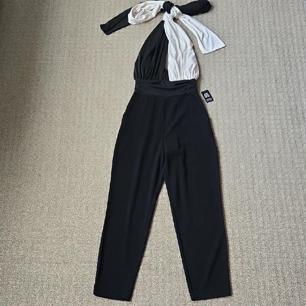 Express Black and White Halter Jumpsuit